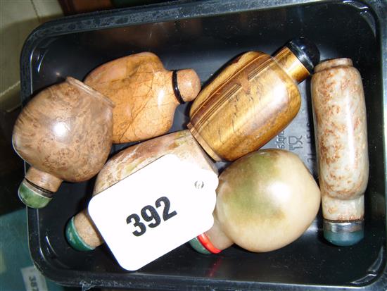 Six Chinese hardstone snuff bottles of plain form, various